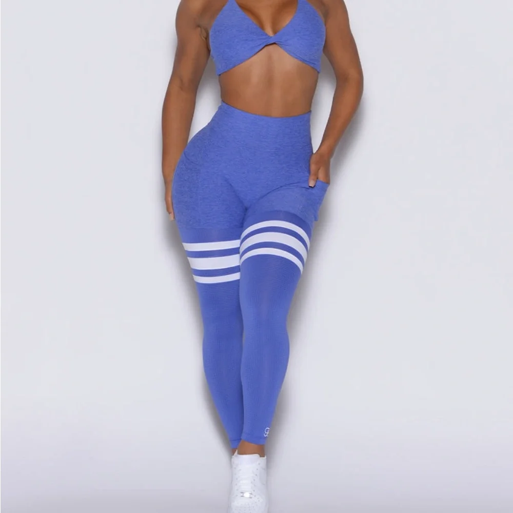 Bombshell Sportswear Blue and White Leggings - Picture 2 of 8